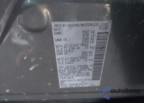 2018 Nissan Rogue S z USA, uszkodzony, nr VIN 5N1AT2MT7JC805906